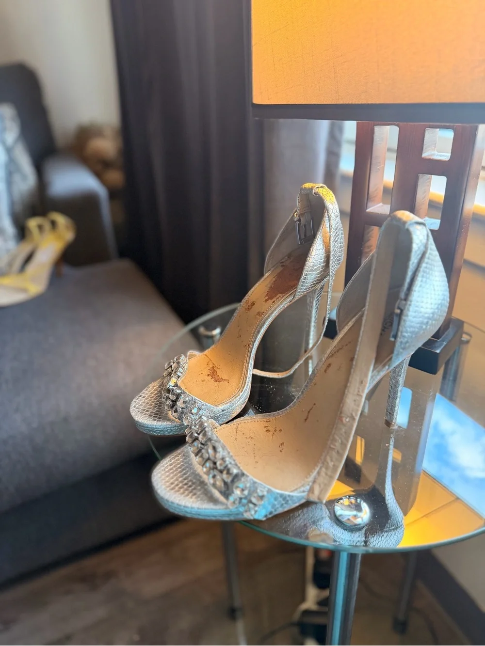 Michael Kors Silver Embellished Snake-Texture Stiletto Sandals